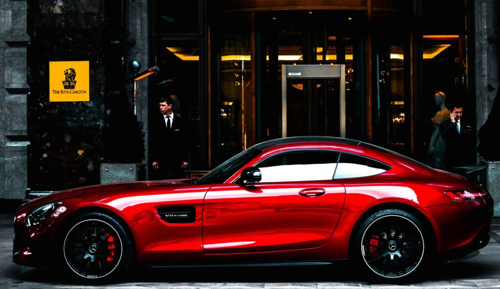 A red luxury car